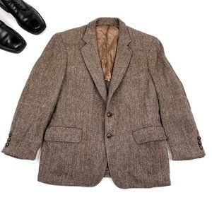 Harris Tweed Brown Herringbone 2 Button Blazer 42R